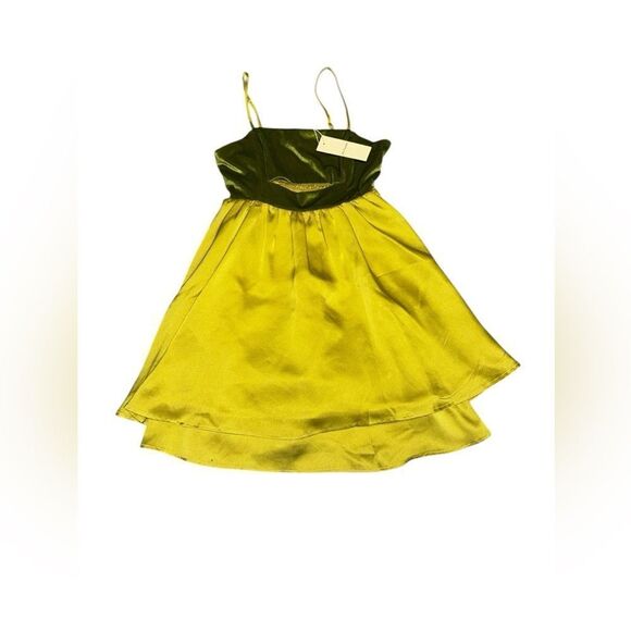 NWT DU PARADIS X ANTHROPOLOGIE yellow & green Mixed Media Mini Dress size small - Picture 3 of 9